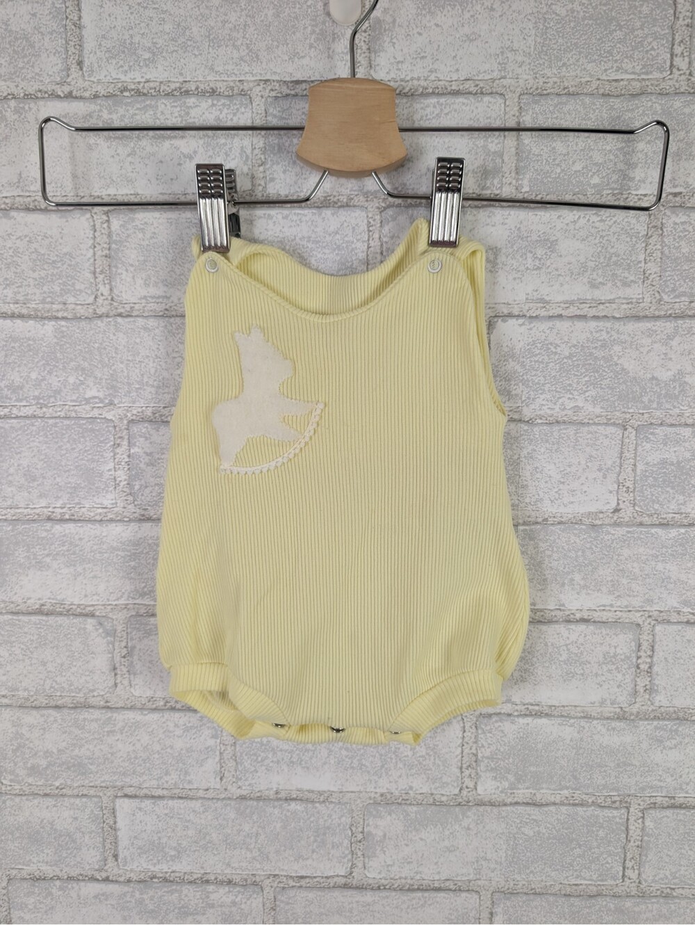 Tad Creations Baby 0-3m Yellow Romper Fuzzy Rocking Horse Small S